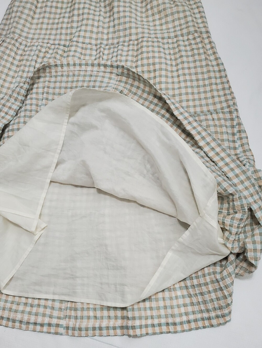 Madewell Gingham Seersucker Tiered Midi Dress Ruffle Sleeve Medium - Picture 10 of 15
